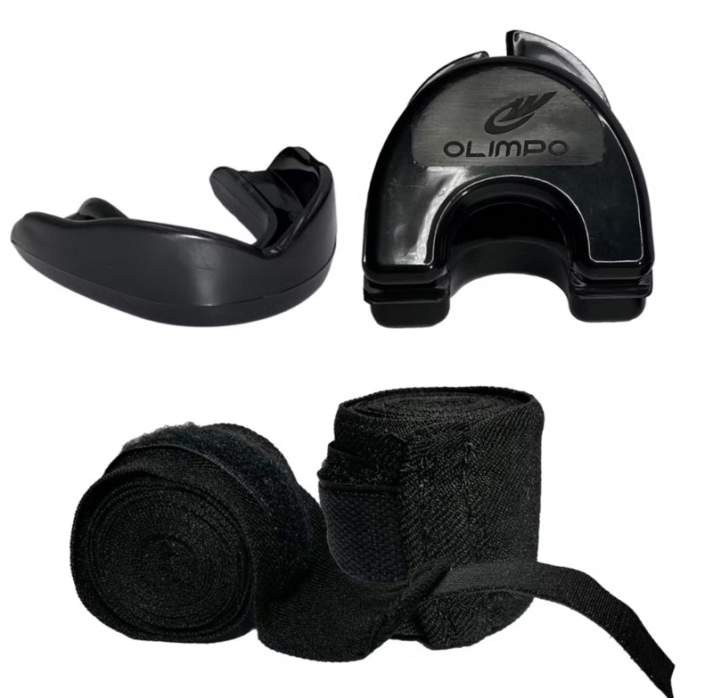 Luva De Boxe Muay Thai Kickboxing + Caneleiras Muay Thai + Bandagens + Bucal + Case + Bolsa KIT BKS