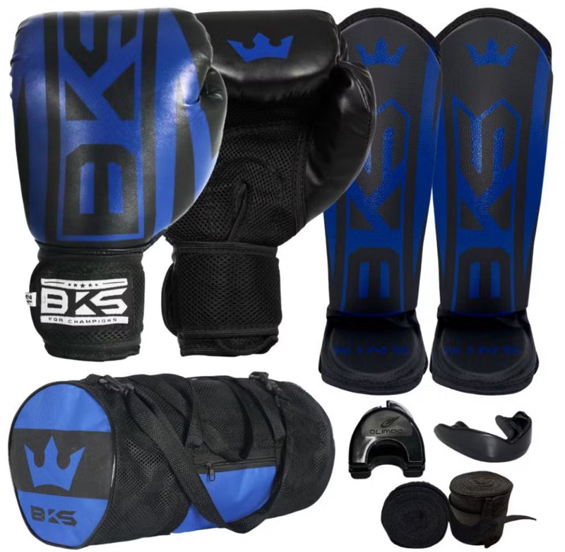 Luva De Boxe Muay Thai Kickboxing + Caneleiras Muay Thai + Bandagens + Bucal + Case + Bolsa KIT BKS